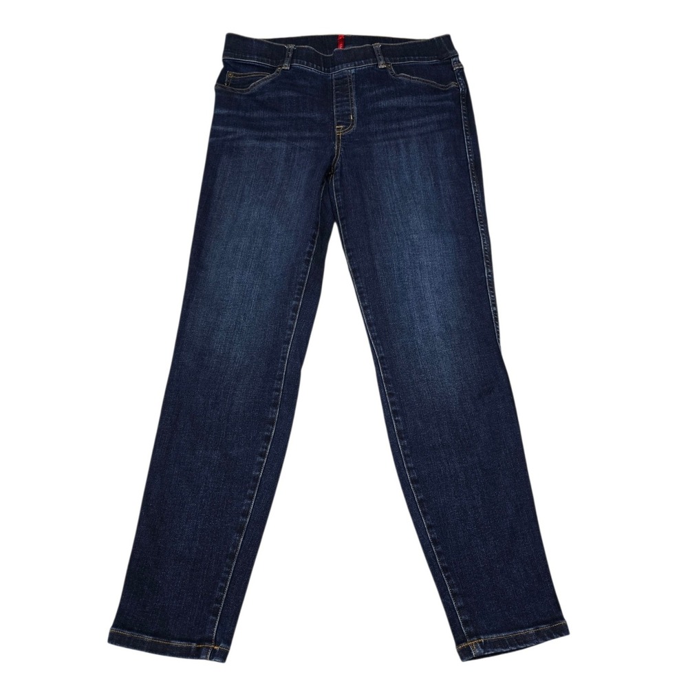 Spanx Womens Ankle Jean-ish Leggings Dark Indigo Blue Pull On Denim Jeans Large